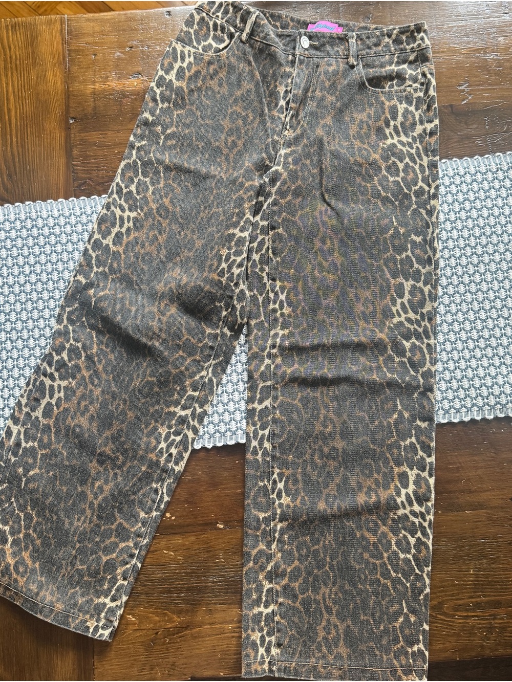 Edikted Leopard Print Wide-Leg Kids Jeans - Brown
